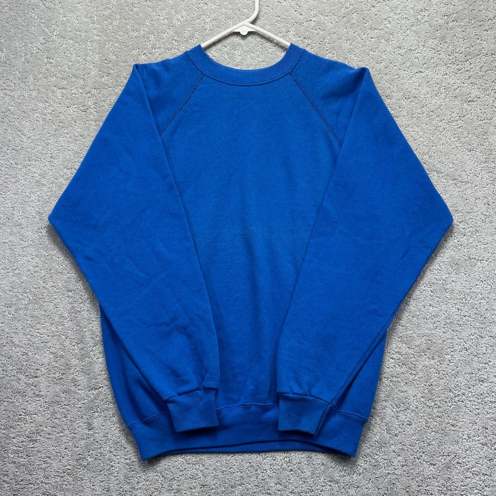 VINTAGE Hanes Sweatshirt Mens XL Royal Blue Raglan Crewneck Blank Made in USA